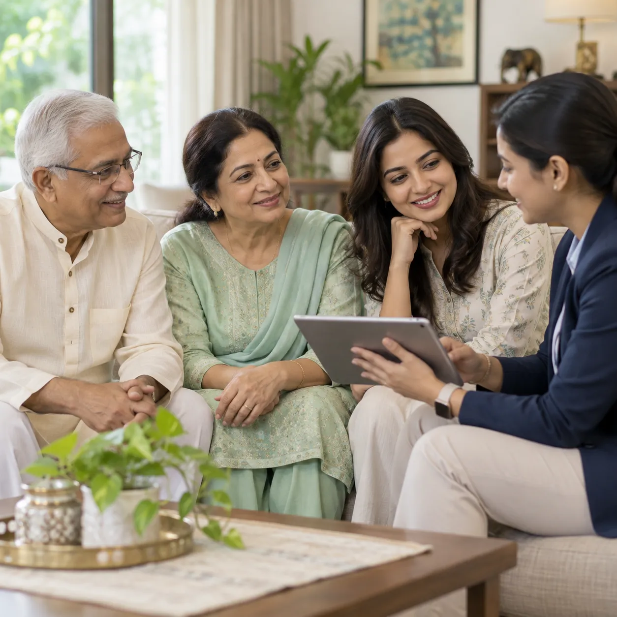 A family discussing care needs together