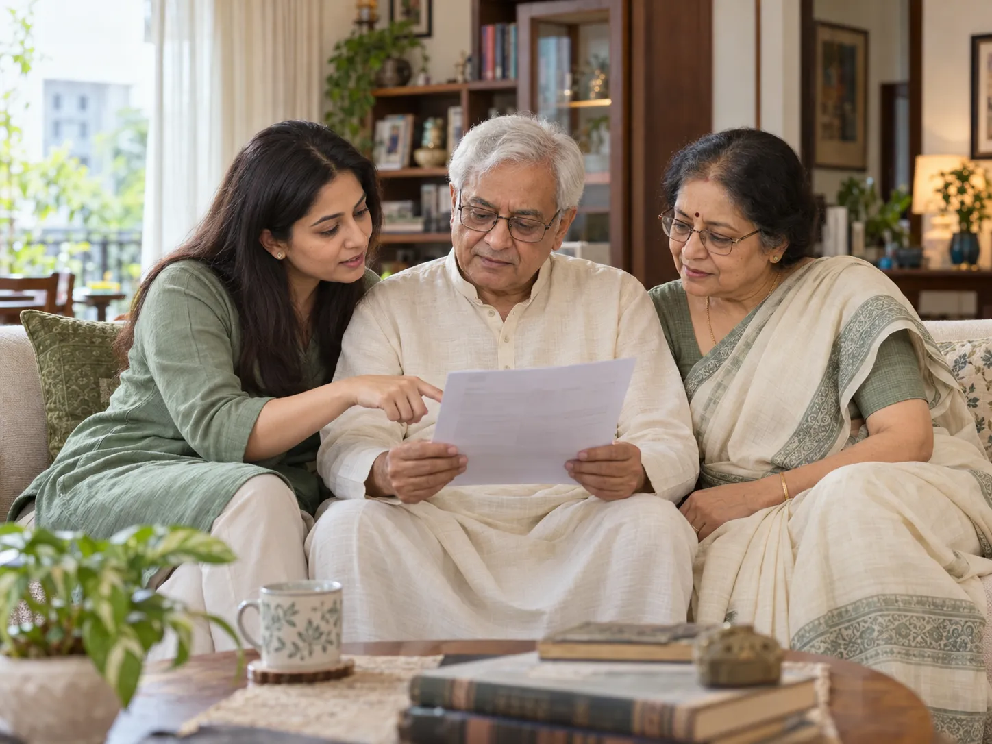 A family reviewing a medical document together