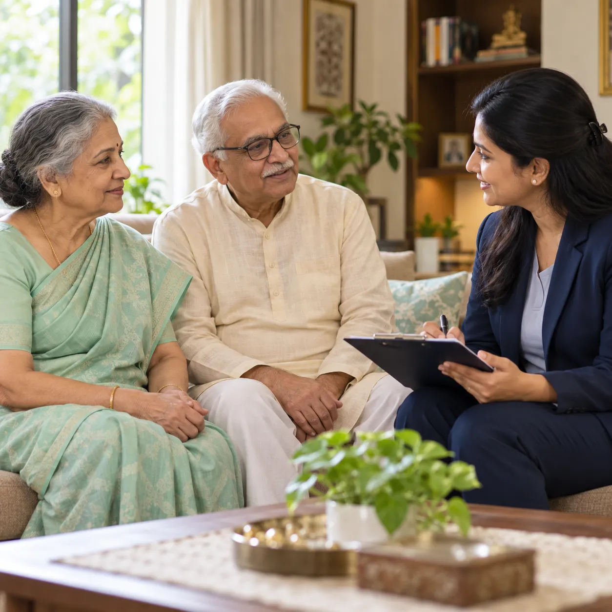 A family reviewing health information at home