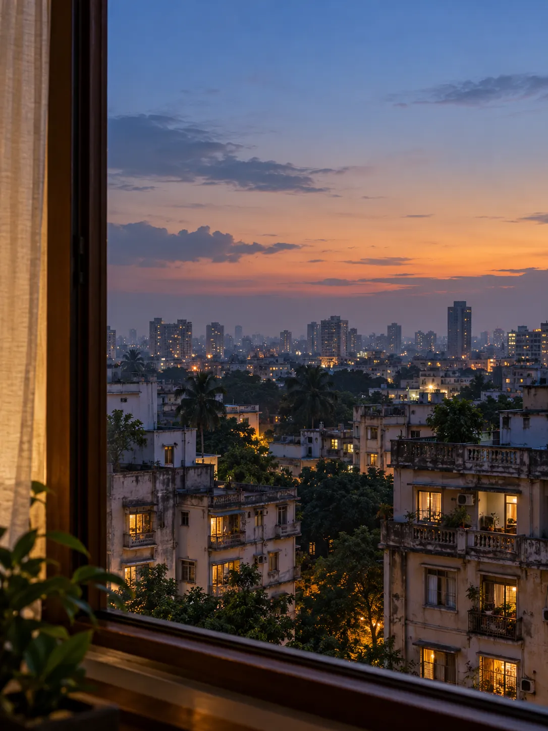 Kolkata city skyline at dusk
